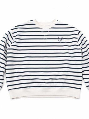 H&M Navy White Breton Striped Oversized Sweatshirt Bow Embroidery Coastal M